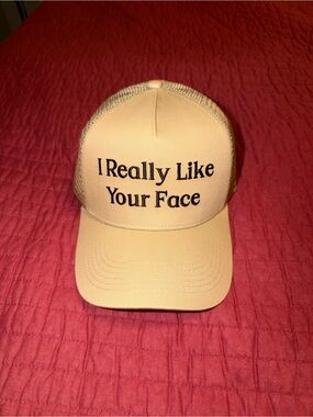 New with Tags Beige Trucker Hat "I Really Like Your Face"
